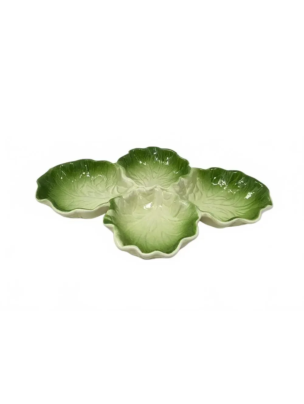 Vintage Made in USA Green Cabbage Leaf 4-Part Relish Serving Tray